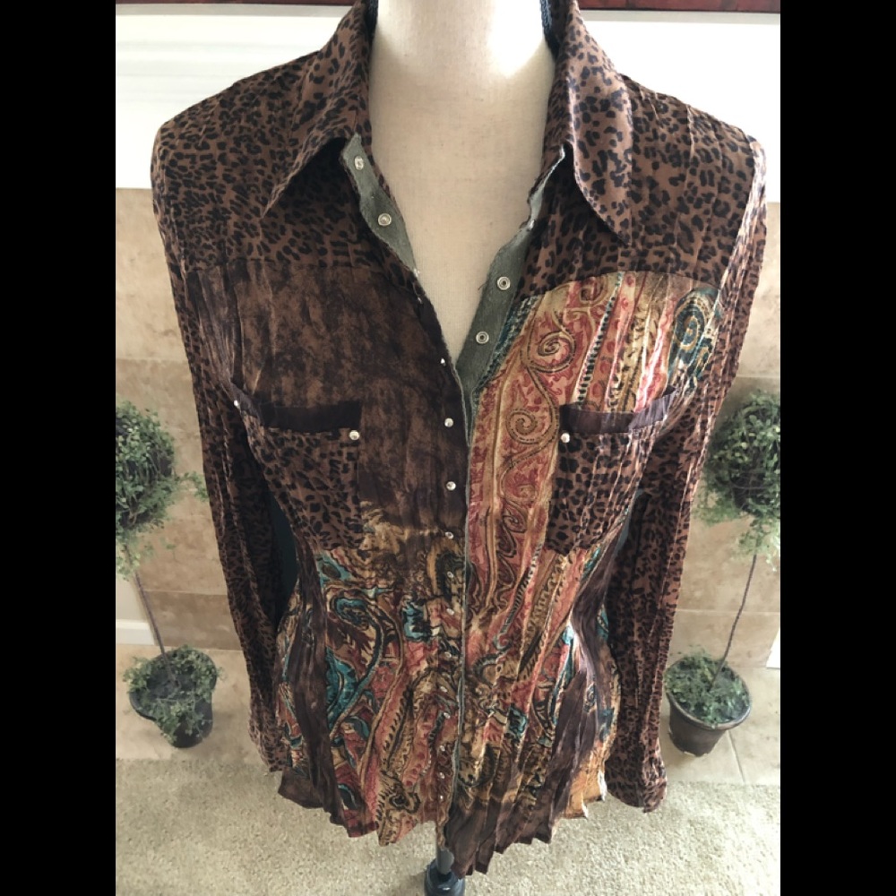 Jaipur Brown Patterned Snap Front Blouse - image 3